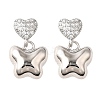 Heart with Butterfly Brass Micro Pave Clear Cubic Zirconia Dangle Stud Earrings EJEW-Z099-01P-4