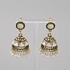 Ethnic Style 3D Enamel Bell with Seed Beeded Dangle Stud Earrings EJEW-WH0047-33C-1