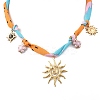 304 Stainless Steel Sun & Resin & Ceramic Flower Pendant Silk Ribbon Necklaces for Women NJEW-A063-10G-2