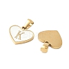 304 Stainless Steel Pave Natural White Shell Heart with Initial Slice Pendants STAS-R168-25G-K-2