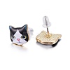 Real 14K Gold Plated Alloy Kitten Stud Earrings EJEW-G148-01G-03-2