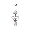 316L Surgical Stainless Steel Pave Cubic Zirconia Bowknot Curved Barbell Dangle Belly Rings FS-WG3E776-04-1