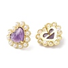 Ion Plating(IP) Natural Amethyst Heart Stud Earrings with Plastic Pearl Beaded EJEW-E599-02G-02-1