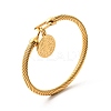 Ion Plating(IP) 304 Stainless Steel Saint Benedict Charms Twist Rope Bangle for Women BJEW-P283-06G-5