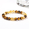 Natural Tiger Eye & Citrine Round Beads Stretch Bracelets WGE6CC2-01-1