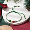 Christmas 8mm Round Dyed Natural Malaysia Jade & Natural Carnelian & Glass Seed Beads Braided Bead Bracelets BJEW-MZ00070-01-2