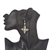 Glass Seed Beaded Cross Fleury Dangle Earrings with Round Shell Pearl EJEW-MZ00033-3
