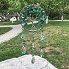 Metal Wire Wrapped Natural Green Aventurine Chips Flat Round with Tree of Life Pendant Decorations. Hanging Suncatchers TREE-PW0003-11F-1