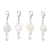 4Pcs 4 Styles Natural Shell with Glass Pearl Bead Flat Round with Owl Starfish Turtle Vortex Pendant Decorations HJEW-JM03927-2