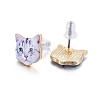 Real 14K Gold Plated Alloy Kitten Stud Earrings EJEW-G148-01G-04-2