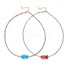 2Pcs 2 Colors Handmade Foil Lampwork Fish & Natural Apatite & Rhodonite Faceted Round Beaded Necklaces for Women NJEW-JN05536-1
