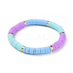 Handmade Polymer Clay Heishi Beads Stretch Bracelets, with Alloy Spacer  Beads, Yellow, 2-1/8 inch(5.4cm)