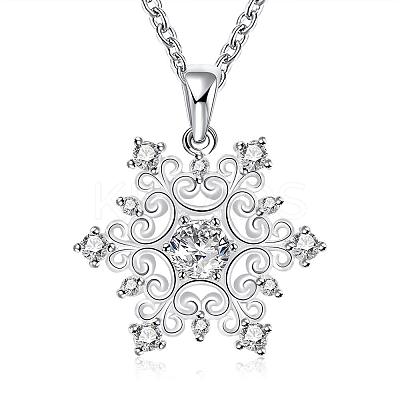 Fashion Popular Brass Cable Chain Snowflake Cubic Zirconia Pendant Necklace NJEW-BB00231-1
