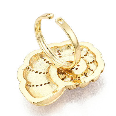 Brass Micro Pave Cubic Zirconia Adjustable Open Cuff Rings for Women RJEW-N051-02G-1