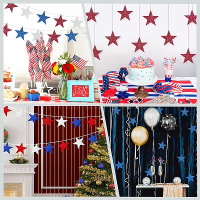 60Pcs 3 Colors Independence Day Theme Paper Glitter Star Wall Decoration AJEW-SP0001-11-1