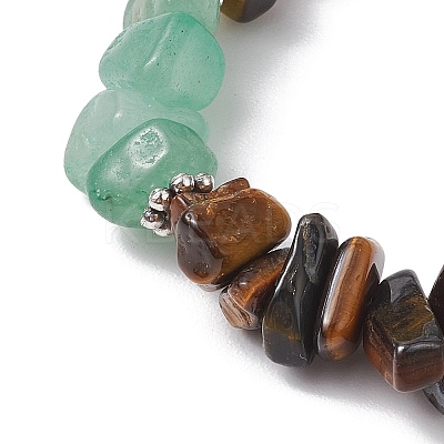 Natural Tiger Eye & Green Aventurine Chip Beaded Stretch Bracelets BJEW-JB10776-02-1