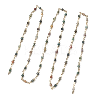 Natural Indian Agate Beaded Round Link Chains AJEW-JB01533-01-1