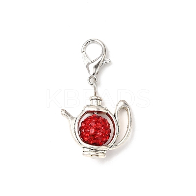 6Pcs Polymer Clay Pave Rhinestone & Tibetan Style Alloy Teapot Pendant Decorations HJEW-JM03568-1