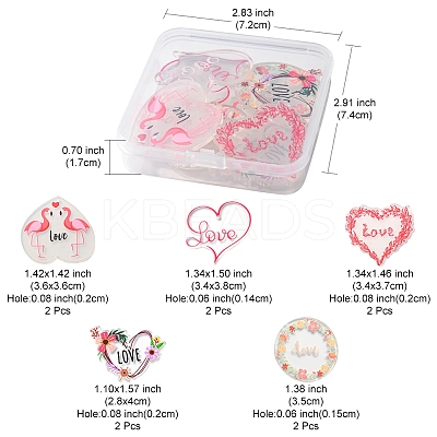 10Pcs 5 Styles Valentine's Day Theme Acrylic Pendants MACR-FS0001-40-1