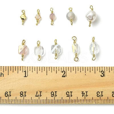 20Pcs 10 Styles Faceted Clear Glass Oval Connector Charms and Natural Agate(Dyed & Heated) Faceted Round Links KK-FS0001-91-1