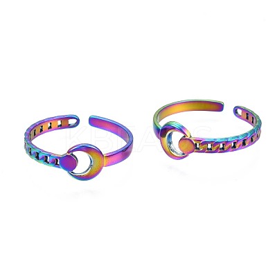 304 Stainless Steel Crescent Moon Cuff Ring RJEW-N038-056-1