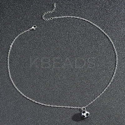 Football 201 Stainless Steel Black Enamel Pendant Cable Chain Necklaces for Men FS-WGF314D-01-1