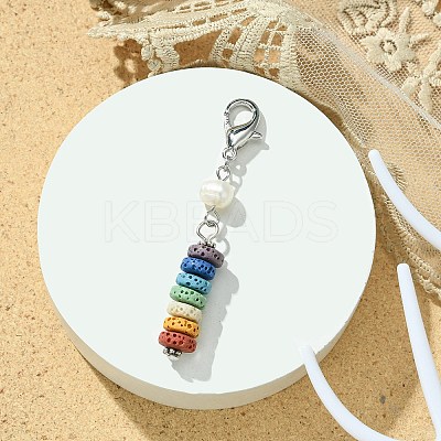 Natural Lava Rock Beaded Pendant Decorations HJEW-JM01539-1