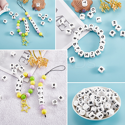20Pcs White Cube Letter Silicone Beads 12x12x12mm Square Dice Alphabet Beads with 2mm Hole Spacer Loose Letter Beads for Bracelet Necklace Jewelry Making JX432C-1