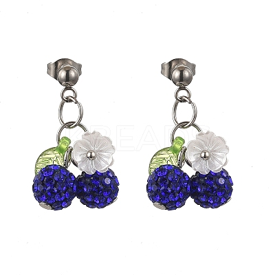 Cherry 304 Stainless Steel Handmade Polymer Clay Rhinestone Dangle Stud Earrings EJEW-JE06429-01-1