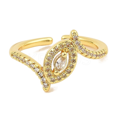 Brass Micro Pave Cubic Zirconia Cuff Rings for Women RJEW-S392-16G-1