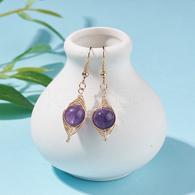 Natural Amethyst Braided Dangle Earring EJEW-JE04845-01-1