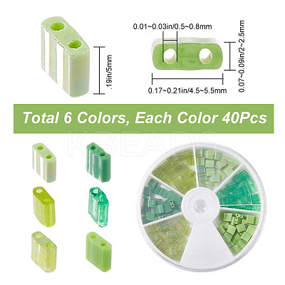 240Pcs 6 Colors Transparent & Opaque 2-Hole Glass Seed Beads SEED-CN0001-12-1