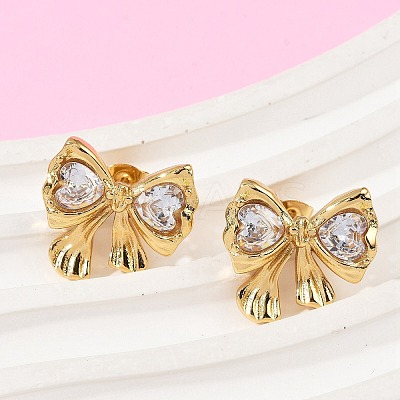 Bowknot 304 Stainless Steel Glass Stud Earrings LS-EJEW-M105-02G-1