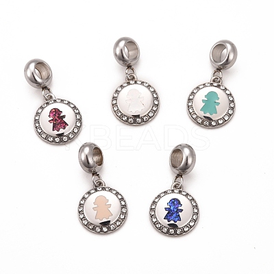 304 Stainless Steel Crystal Rhinestone European Dangle Charms STAS-F278-07P-1