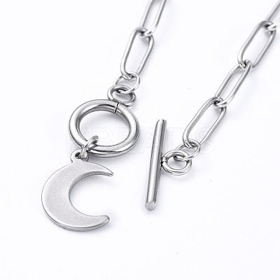Non-Tarnish Moon 304 Stainless Steel Pendant Necklaces NJEW-JN02888-02-1