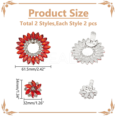 4Pcs 2 Styles Flower Alloy & Glass Shoe Buckle Clips AJEW-WR0002-32-1