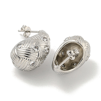 Teardrop Texture Brass Micro Pave Cubic Zirconia Stud Earrings for Women EJEW-E312-08P-1