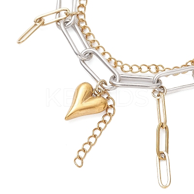 304 Stainless Steel Paperclip Chains and Curb Chains Multi-layered Bracelets BJEW-JB12750-1