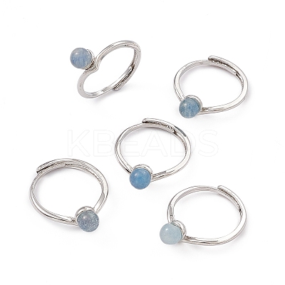 Natural Aquamarine Adjustable Rings RJEW-G273-11P-02-1