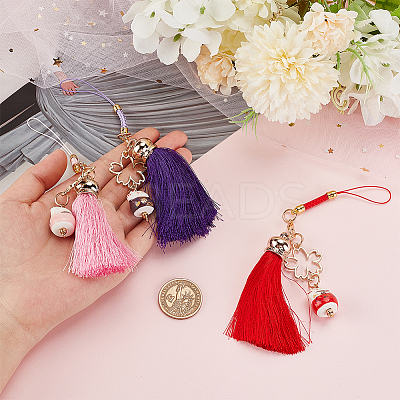 3Pcs 3 Colors Cartoon Lucky Cat Straps Mobile Phone Lanyard AJEW-OC0004-03-1