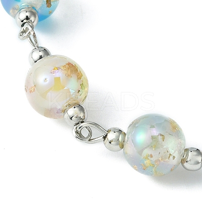 Resin with Gold Foil Round Beaded Chain Bracelet BJEW-JB09474-01-1