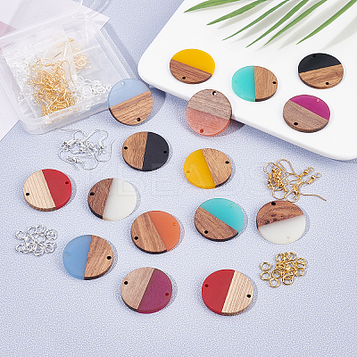 DIY 8 Pairs Flat Round Resin & Walnut Wood Earring Makings DIY-FH0001-93-1