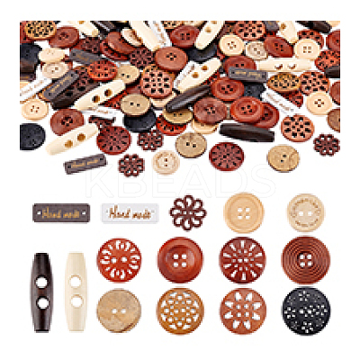 150Pcs 15 Styles Wooden Buttons DIY-PH0031-07-1