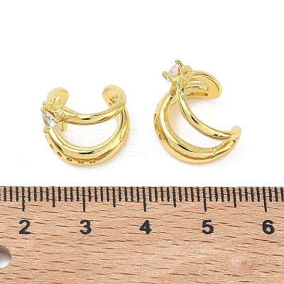 C-Shaped with Star Brass Micro Pave Clear Cubic Zirconia Cuff Earrings EJEW-L316-01G-12-1