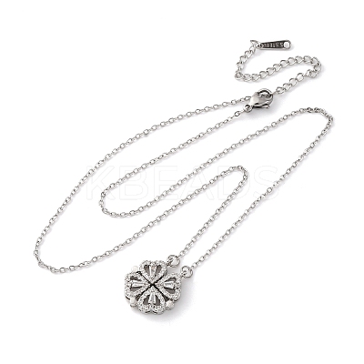 Clover 304 Stainless Steel Rhinestone Pendant Necklaces for Women NJEW-M107-03P-1