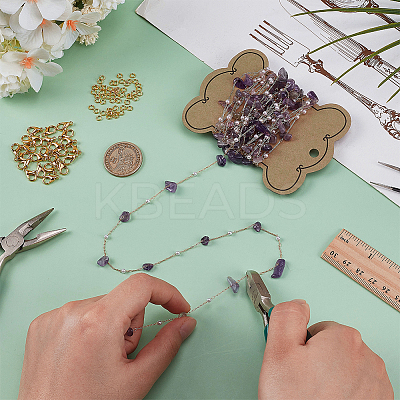 DIY Handmade Brass & Natural Amethyst Chips Beaded Chains Necklaces/Bracelets Making Kits DIY-FG0006-70A-1