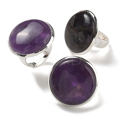 Natural Amethyst Round Adjustable Rings RJEW-K371-09S-21-1
