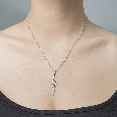 Non-Tarnish 201 Stainless Steel Hollow Lightning Bolt Pendant Necklace NJEW-OY001-80-1