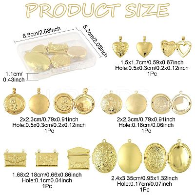5Pcs 5 Styles Brass Locket Pendants KK-FS0001-90-1