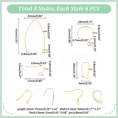 48Pcs 8 Style 304 Stainless Steel Earring Hooks STAS-UN0022-81-1